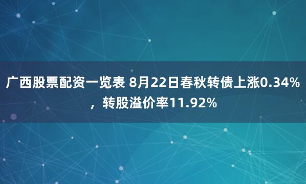 广西股票配资一览表 8月22日春秋转债上涨0.34%，转股溢价率11.92%